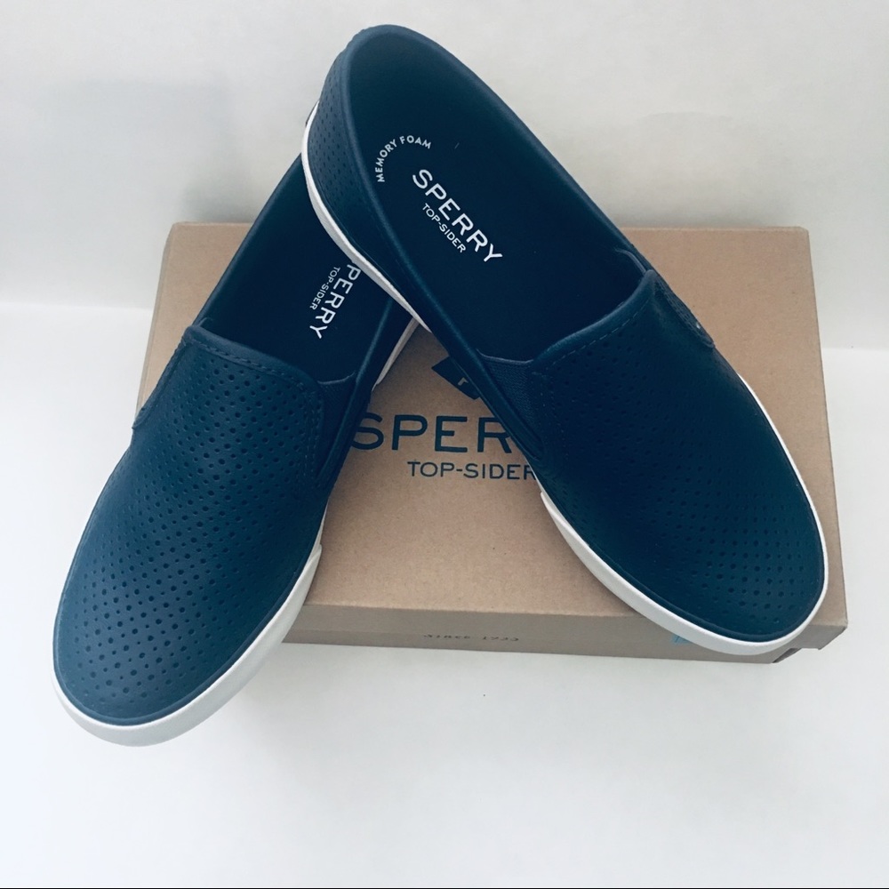 💯Sperry Pier Side Leather Navy  Slip On Shoes 👟